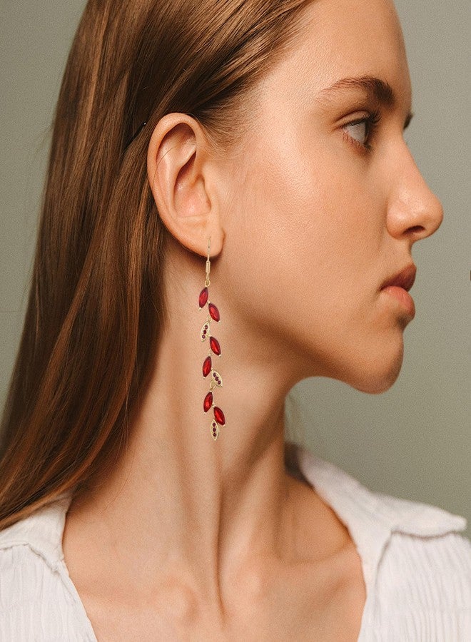 GAOKOXI Red Crystal Drop Earrings Cubic Zirconia Wedding Earrings for Bridal Bridesmaid Rhinestone Dangle Earrings for Women Prom Party Jewelry Gifts - Image 3